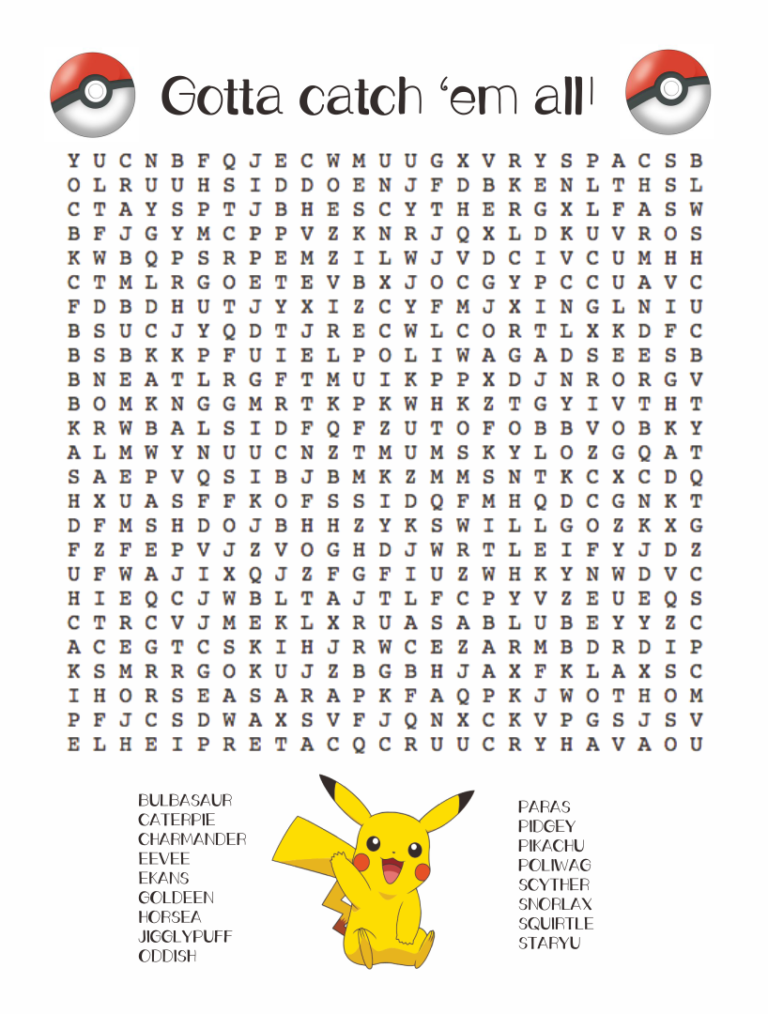 Best Pokemon Word Search Puzzles Printable Printablee