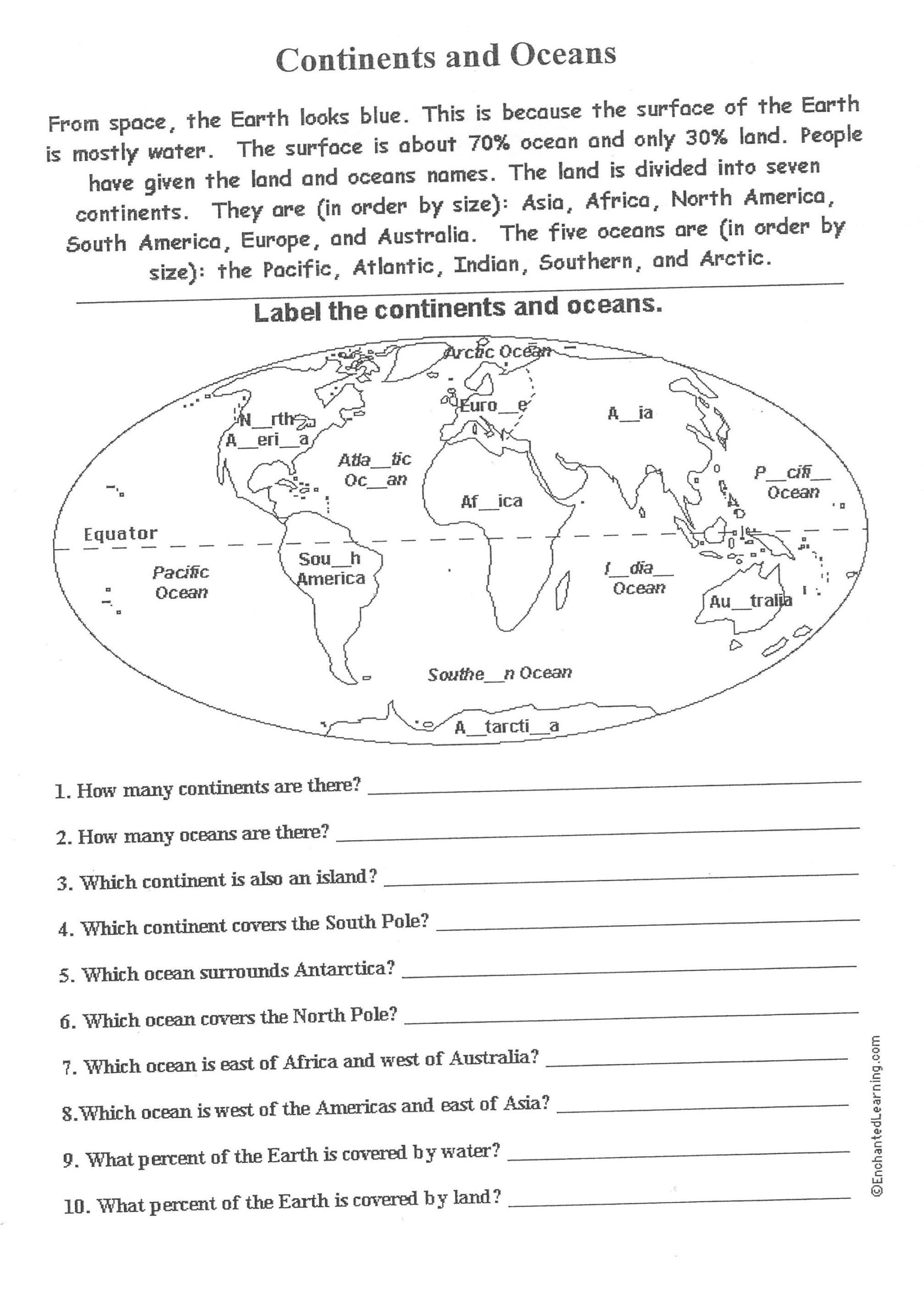 Free Printable Worksheets On Continents And Oceans Freeprintabletm