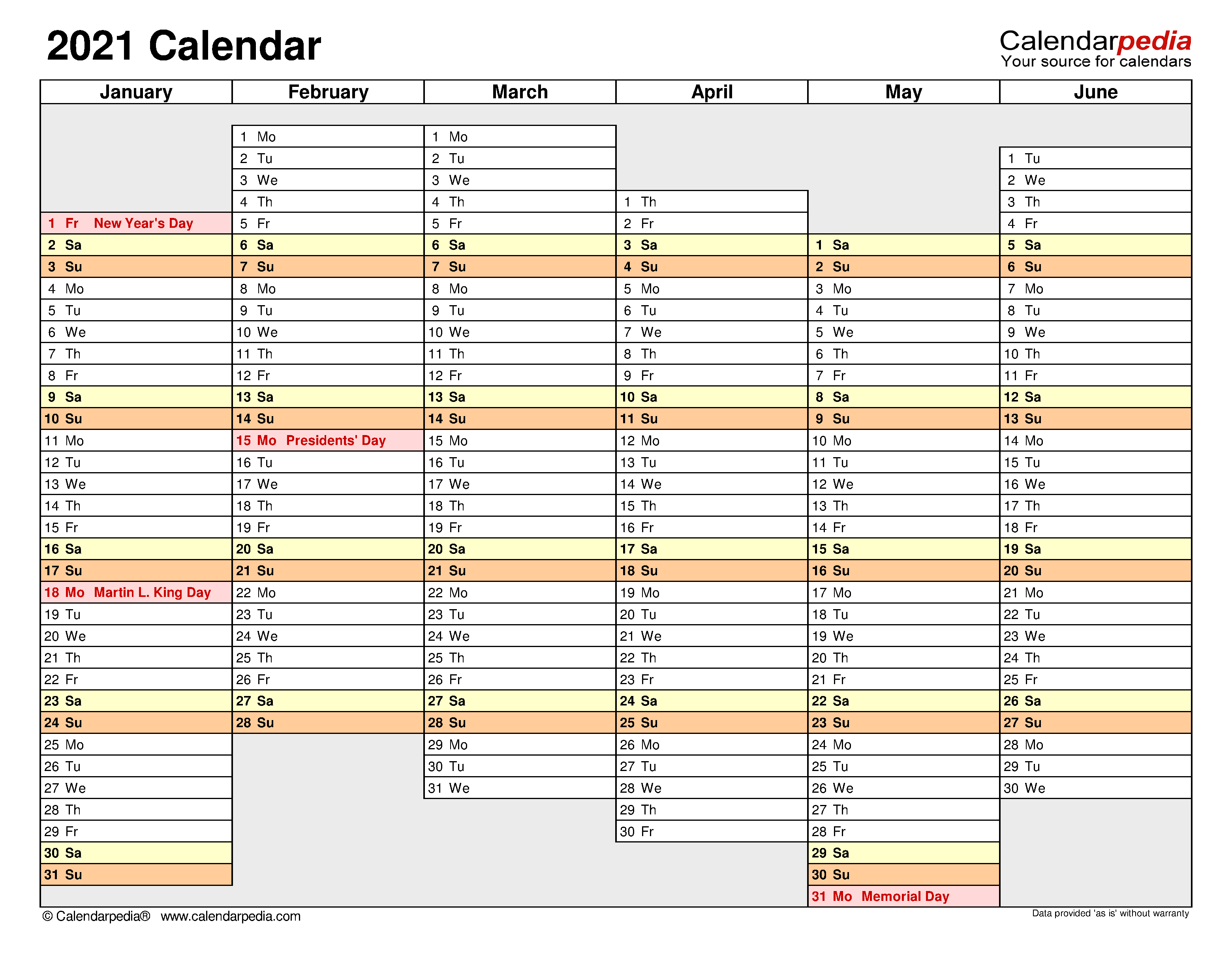 2021 Calendar Free Printable PDF Templates Calendarpedia