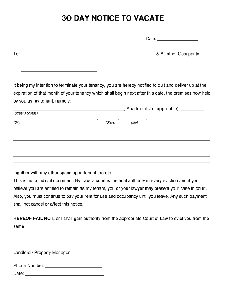 30 Day Notice To Landlord Fill Out And Sign Printable 