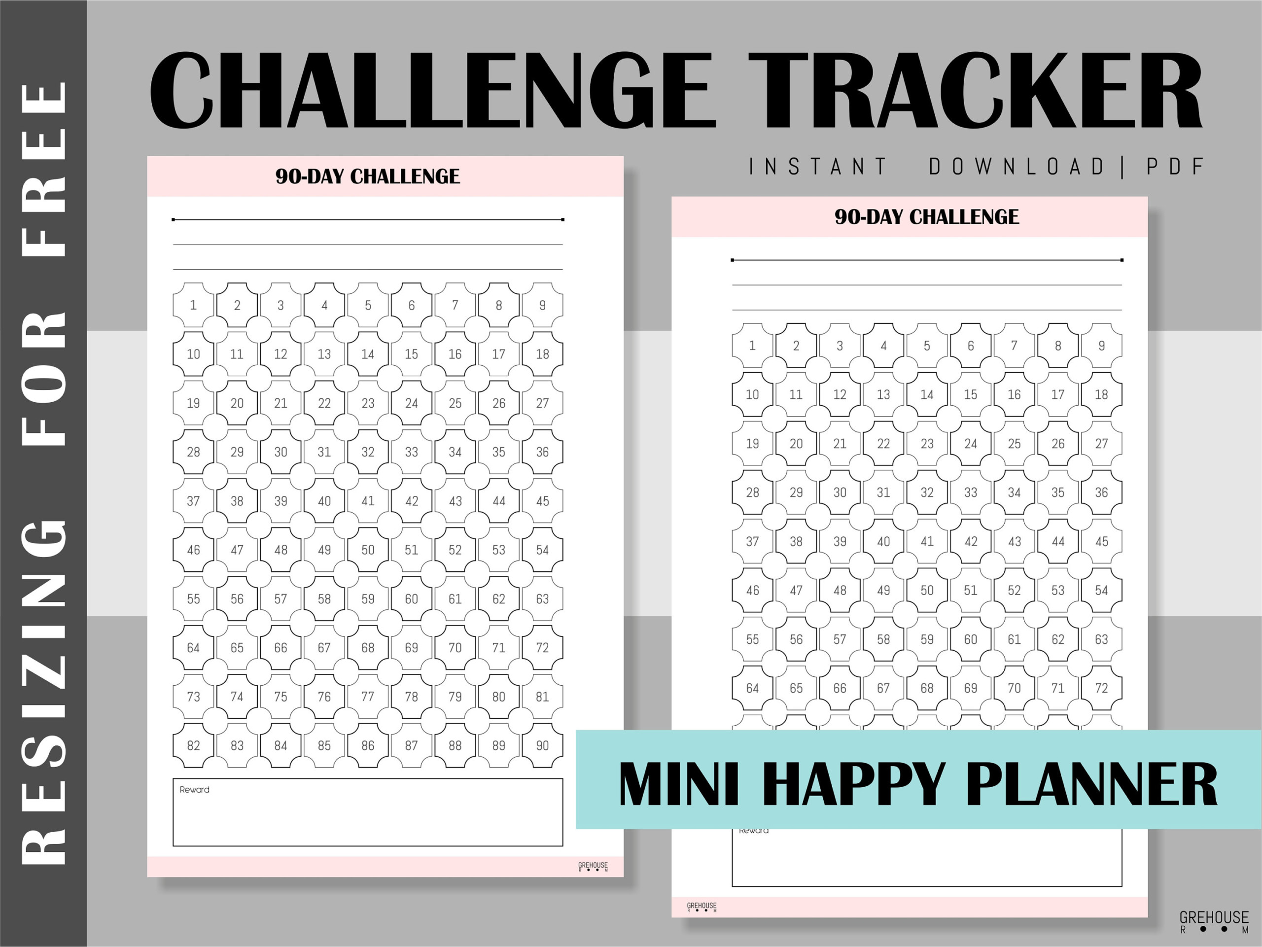 90 day Challenge Tracker Printable MINI Happy Planner 