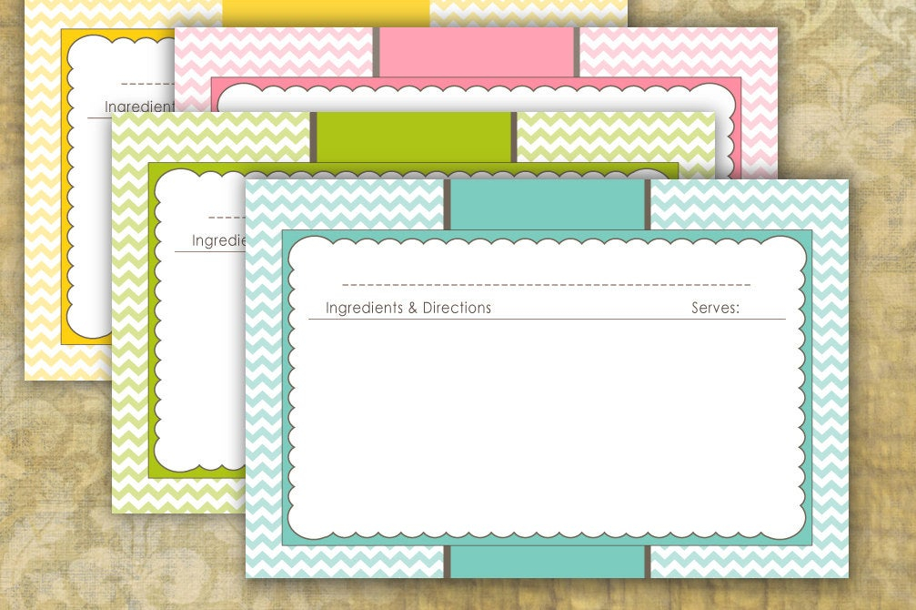 Chevron Recipe Cards 4x6 Typeable Pdf Instant Download No 