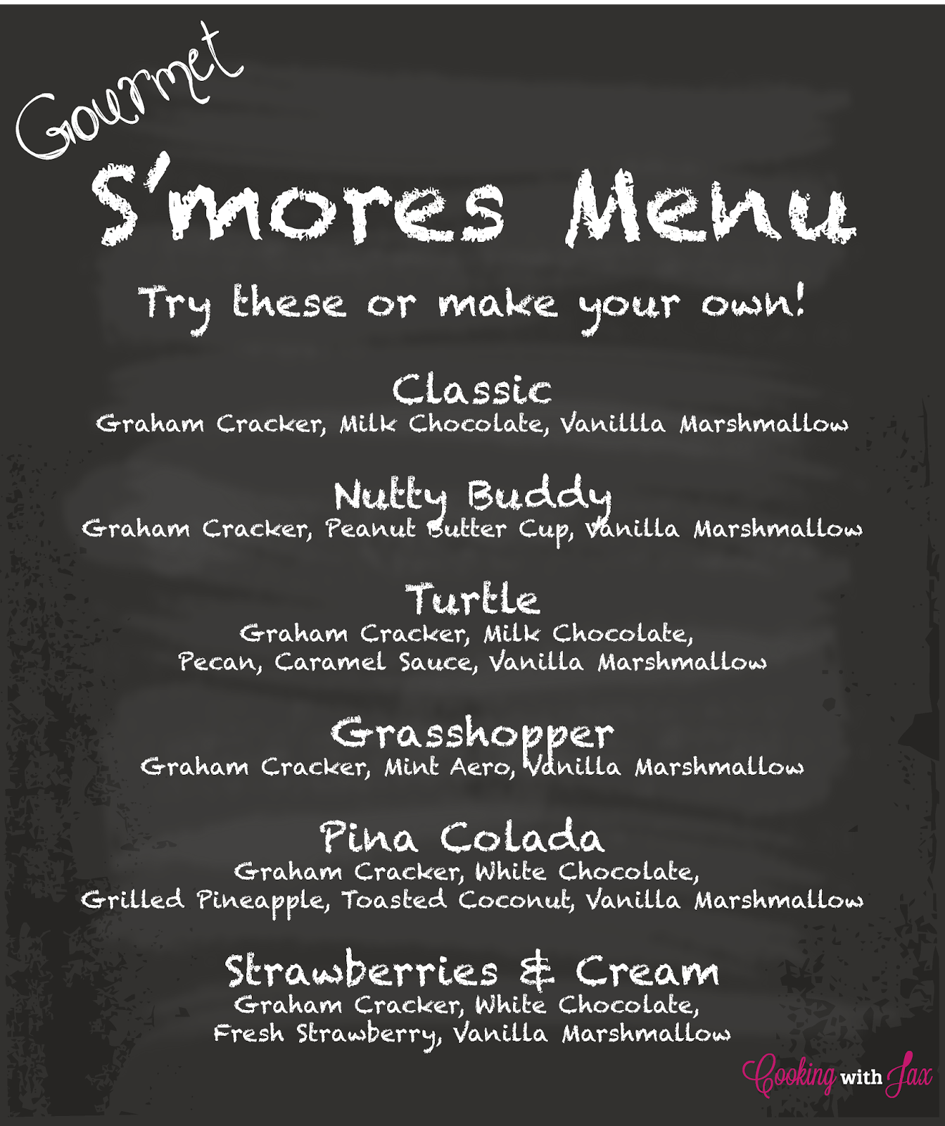 Cooking With Jax Gourmet S mores Free Printable 