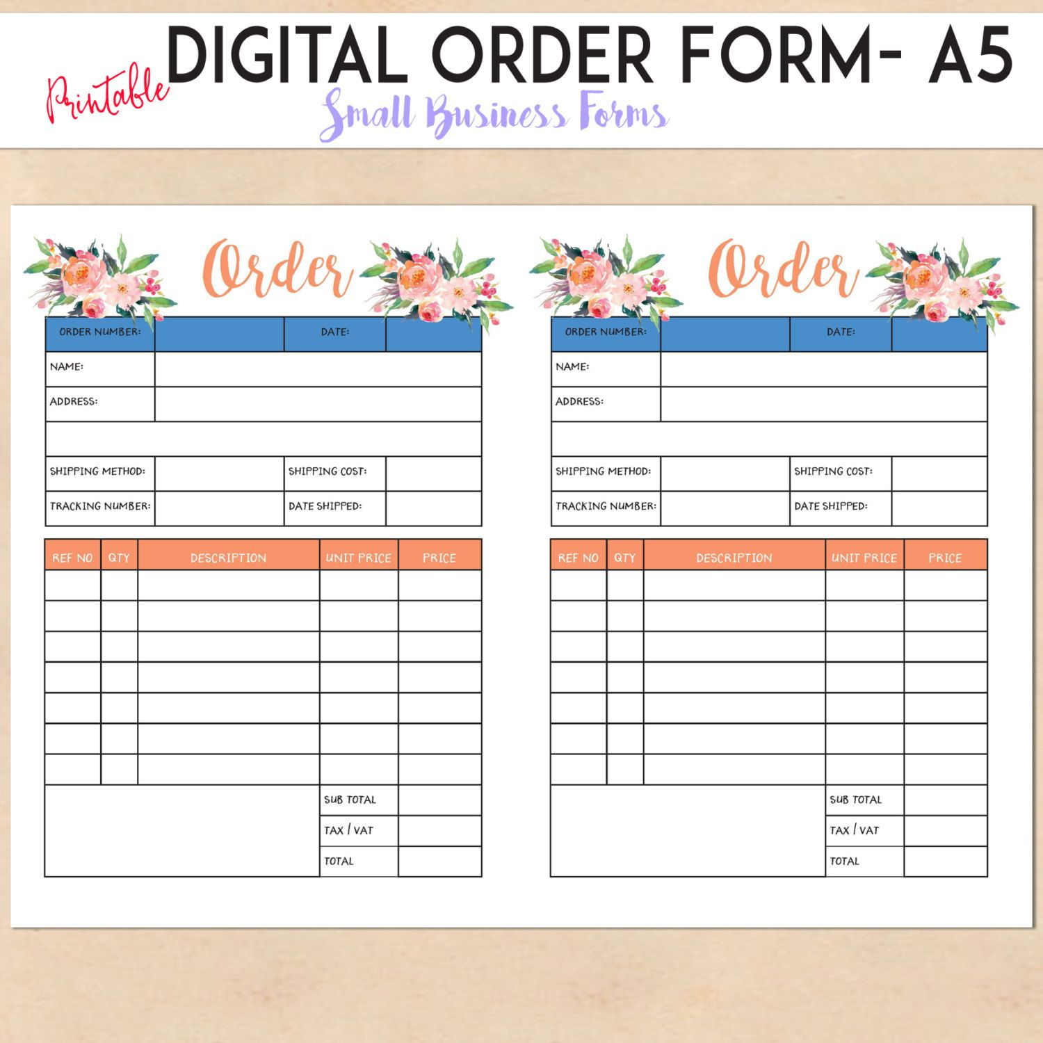 Digital Order Form Printable Template Custom 