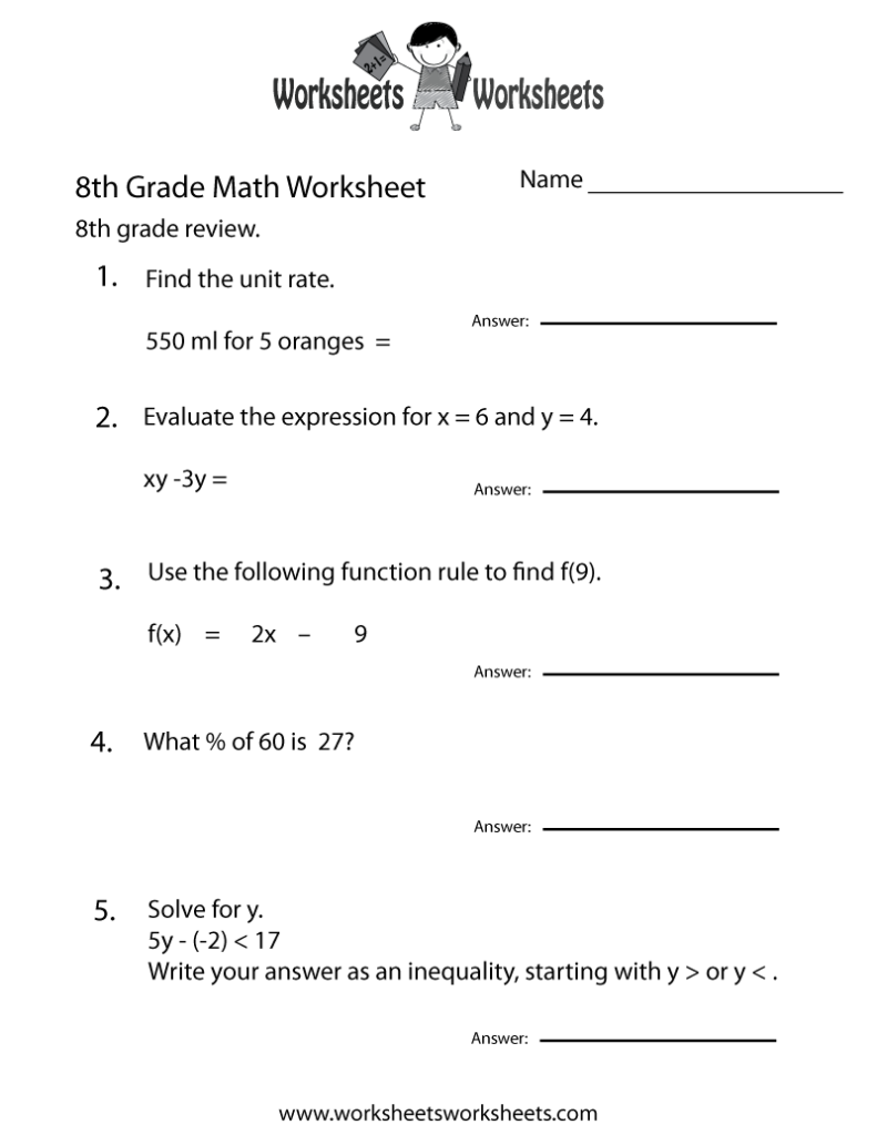 Grade 8 Free Printable Worksheets