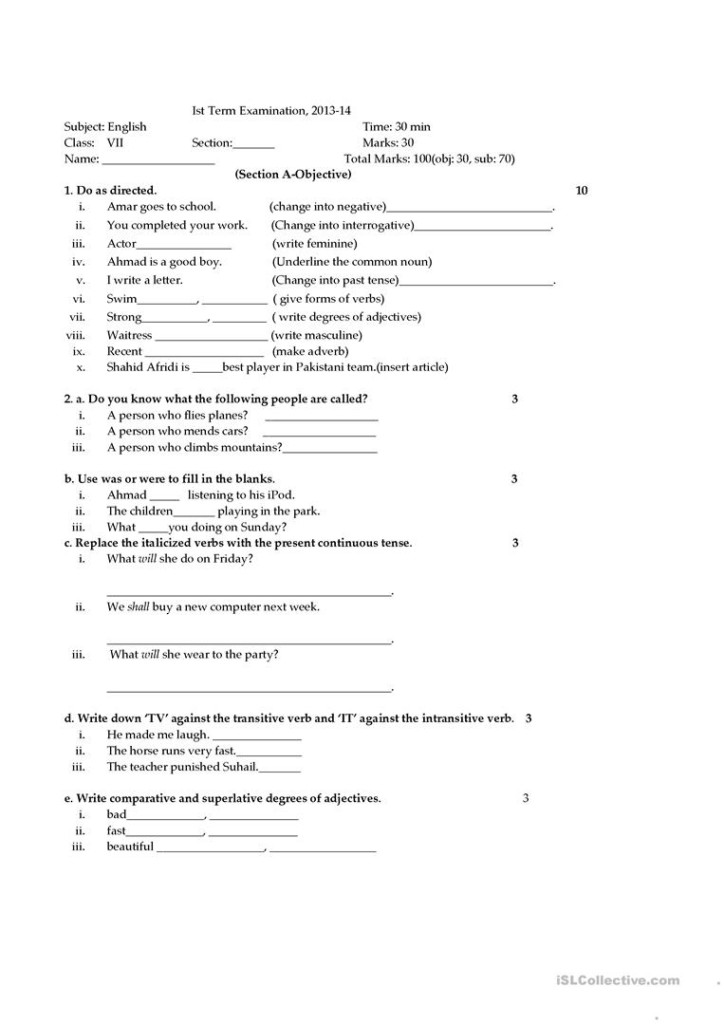 Year 7 Free Printable English Worksheets FreePrintableTM 