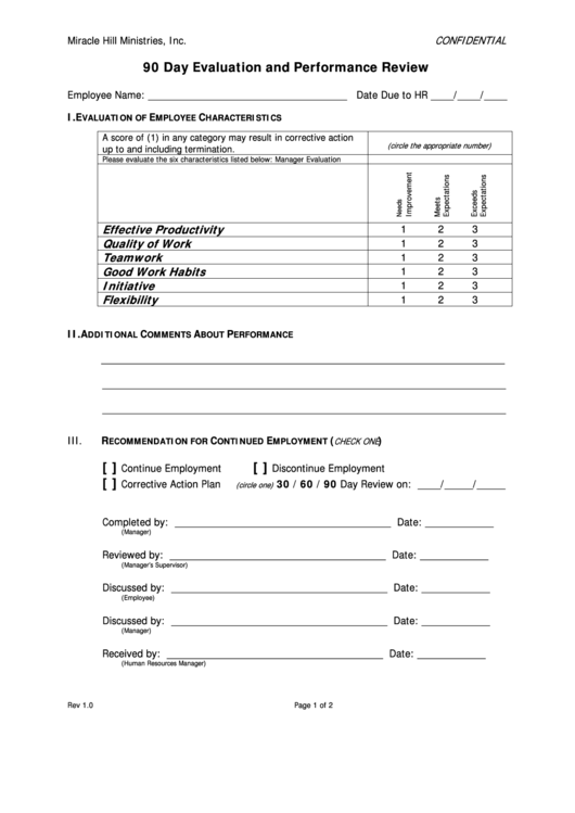 Fillable 90 Day Evaluation And Performance Review Form 