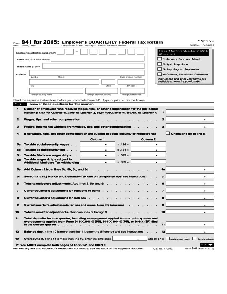 Free Printable 941 Form