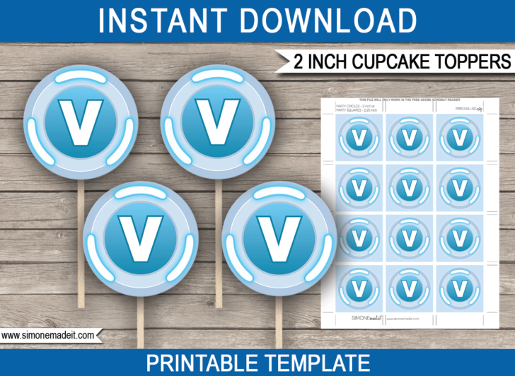 Fortnite V Bucks Cupcake Toppers Template Fortnite | FreePrintableTM.com