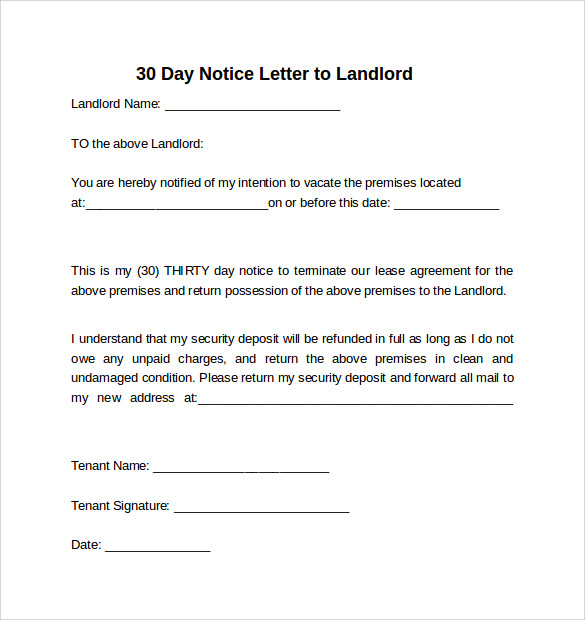 FREE 10 Sample 30 Days Notice Letters To Landlord In PDF 