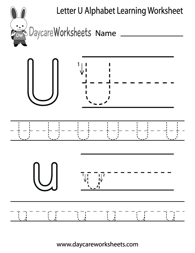 Free Letter U Alphabet Learning Worksheet For Preschool