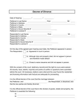 Free Printable Divorce Papers Form GENERIC 