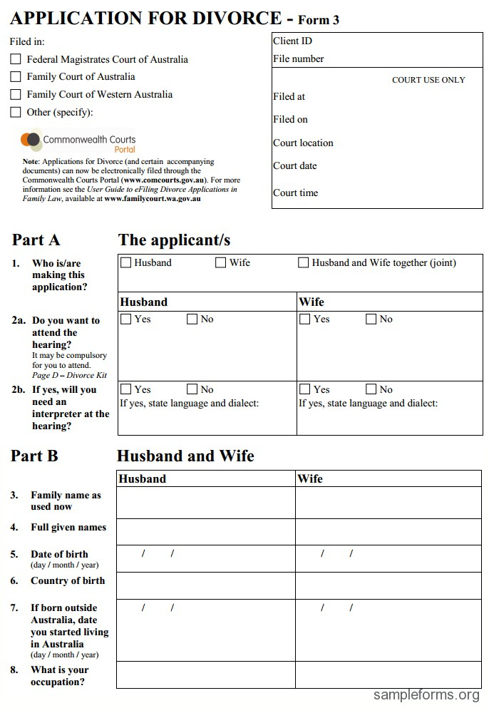 Free Printable Divorce Template Form GENERIC 