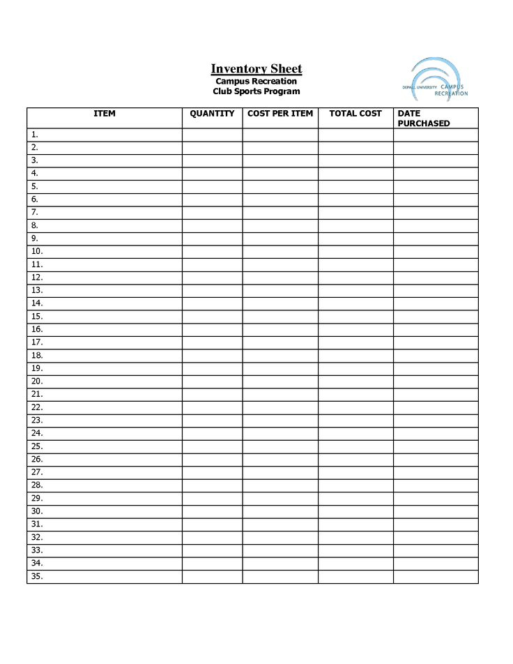 Free Printable Inventory Sheets Inventory Sheet DOC 