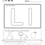 Free Printable Letter L Coloring Worksheet For Kindergarten