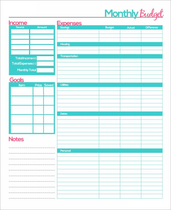 Free Printable Monthly Budget Planner Template Monthly 