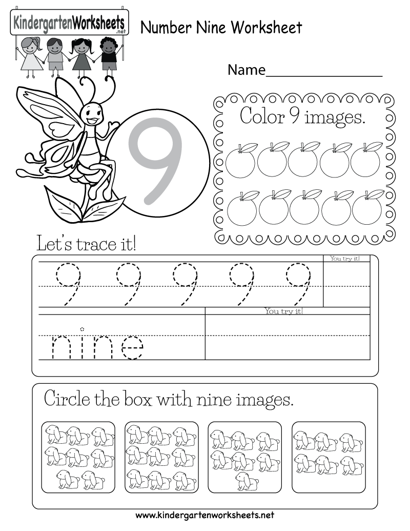 Free Printable Number Nine Worksheet For Kindergarten