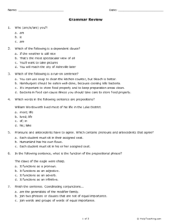 Grammar Review Grade 9 Free Printable Tests And