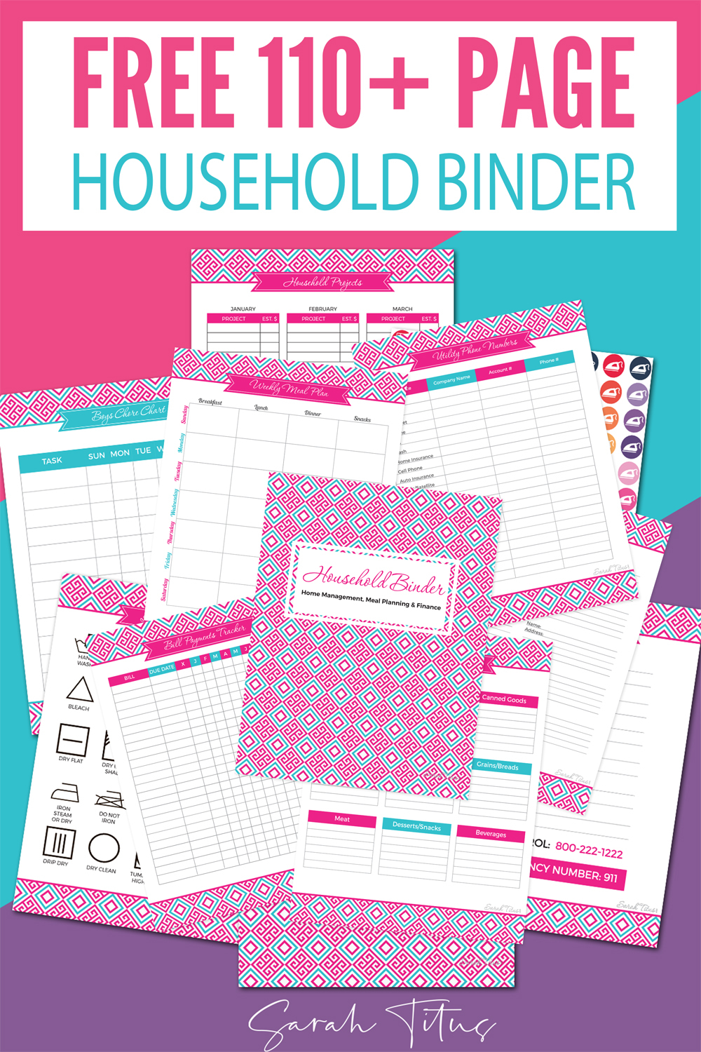 Household Binder Free Printables 110 Pages Sarah 