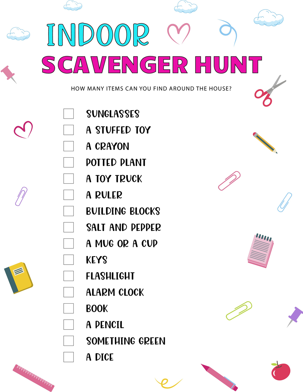 Indoor Scavenger Hunt Download Free Printables