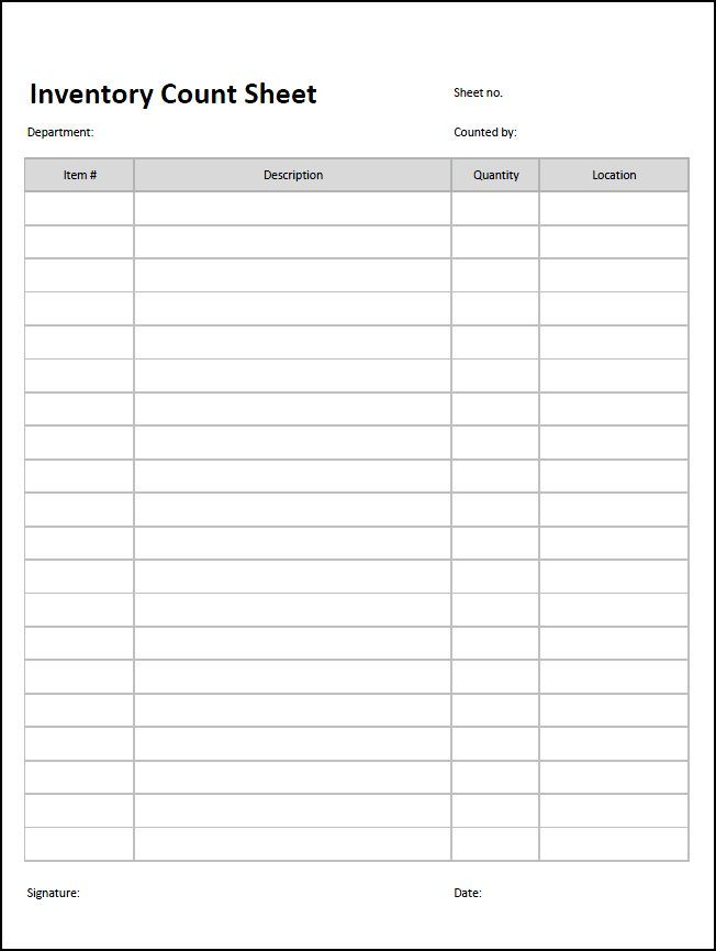 Inventory Count Sheet Template Double Entry Bookkeeping 