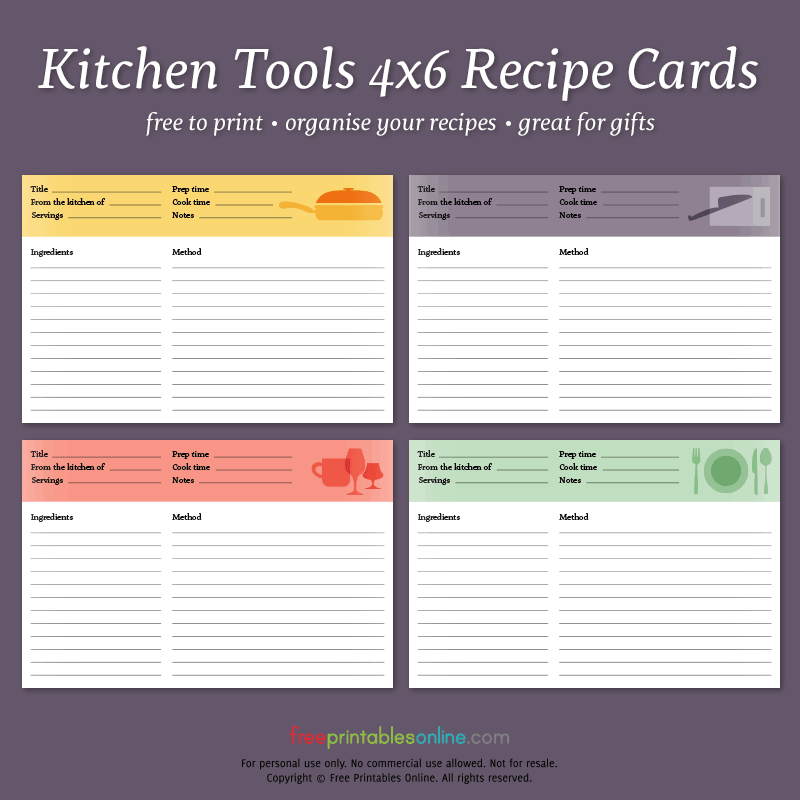 Kitchen Tools Printable 4x6 Recipe Cards Free Printables 