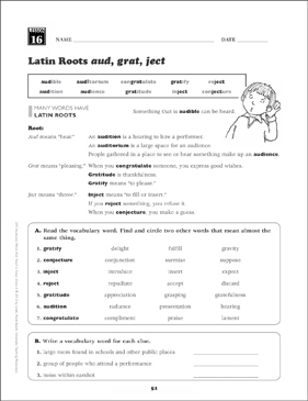 Latin Roots aud Grat Ject Grade 6 Vocabulary 