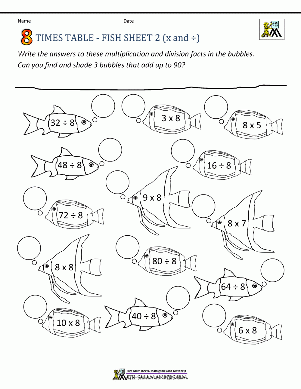 Learning Times Table Worksheets 8 Times Table