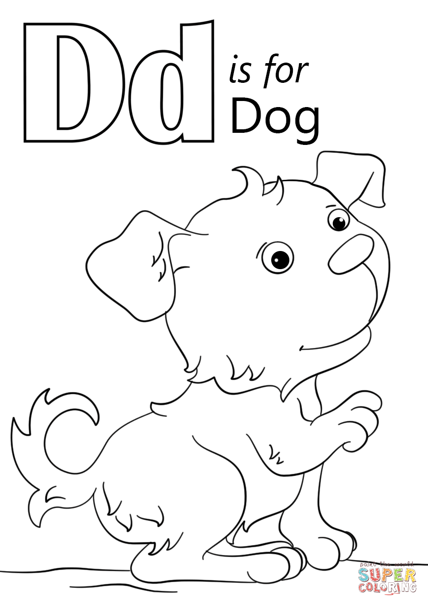 Letter D Is For Dog Coloring Page Free Printable 