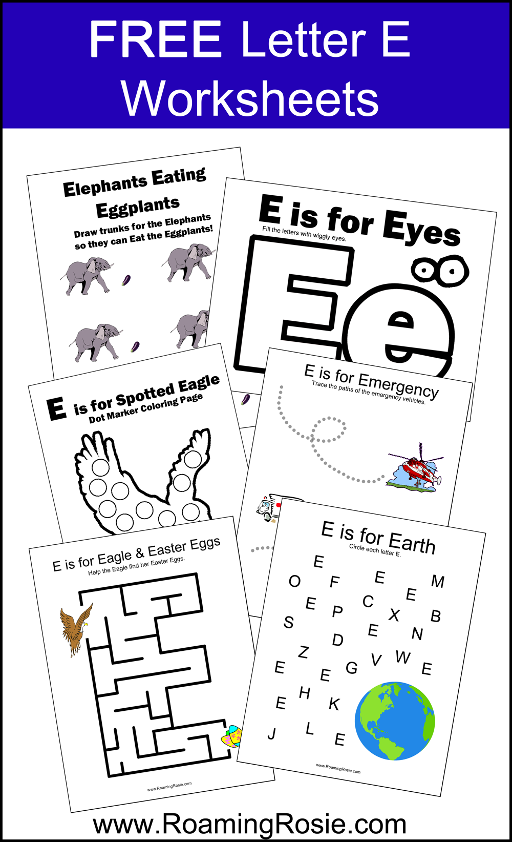 Letter E Free Alphabet Worksheets For Kids Roaming Rosie