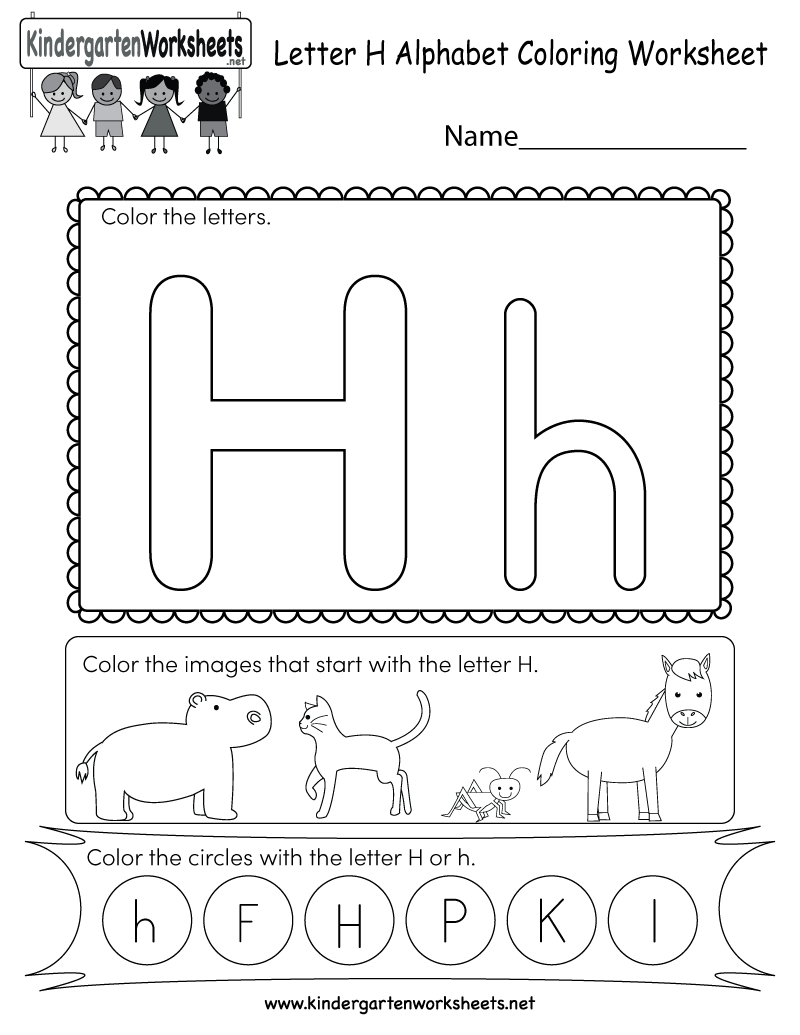 Letter H Coloring Worksheet Free Kindergarten English 