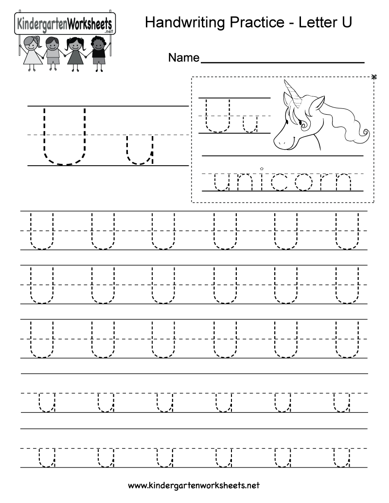 Letter U Writing Practice Worksheet Free Kindergarten 