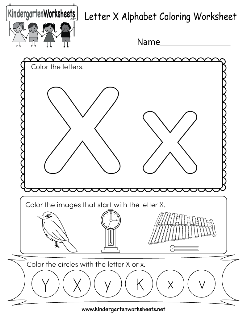 Letter X Coloring Worksheet Free Kindergarten English 