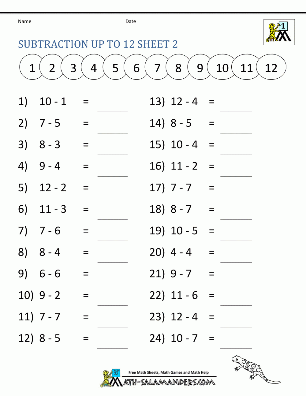 Math Subtraction Worksheets 1st Grade