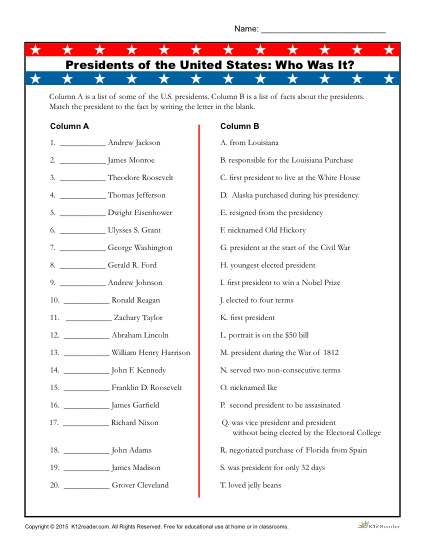 Presidents Day Worksheet Activity Who Was It 