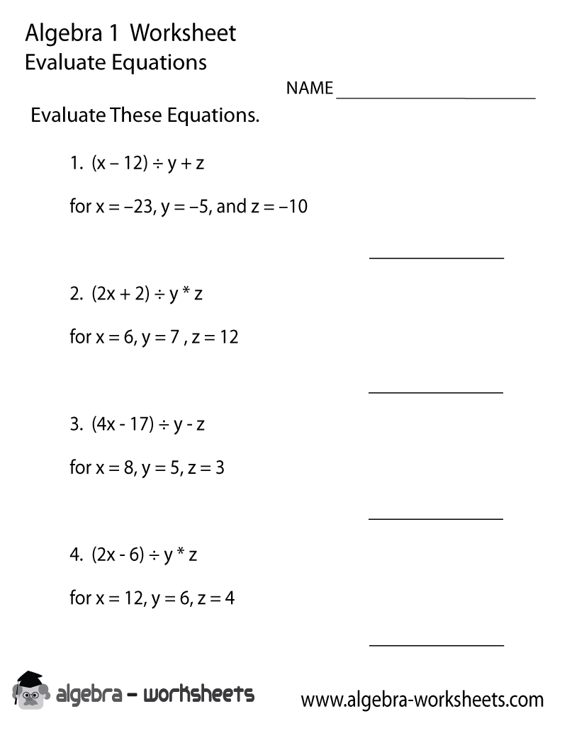 Print The Free Evaluate Equations Algebra 1 Worksheet 