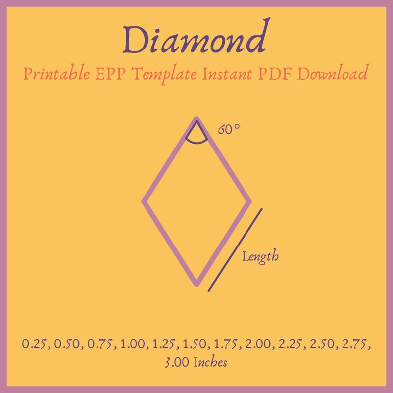 Printable 60 Degree Diamond EPP Template Instant PDF 