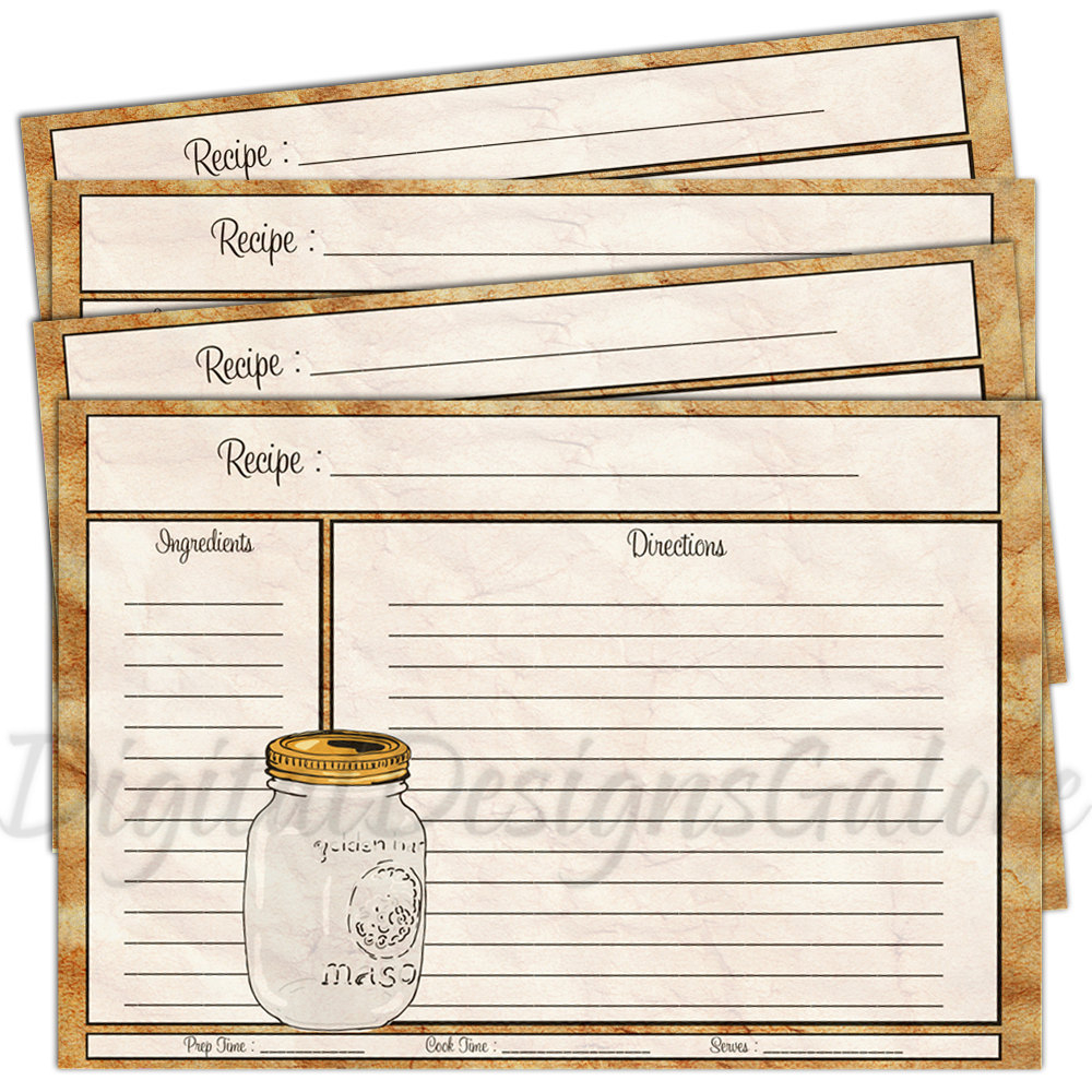 Printable Recipe Cards PDF 4x6 Size DIY By 