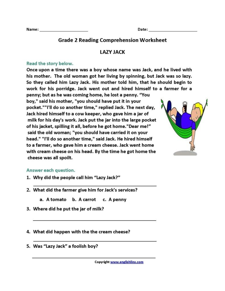 Reading Comprehension Worksheets For 2nd Grade 