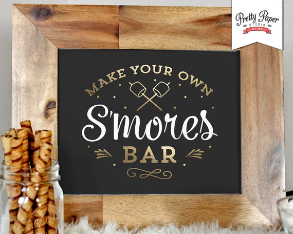 S mores Bar Sign INSTANT DOWNLOAD Black And Gold 