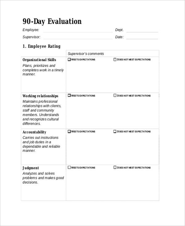 Sample 90 Day Employee Review