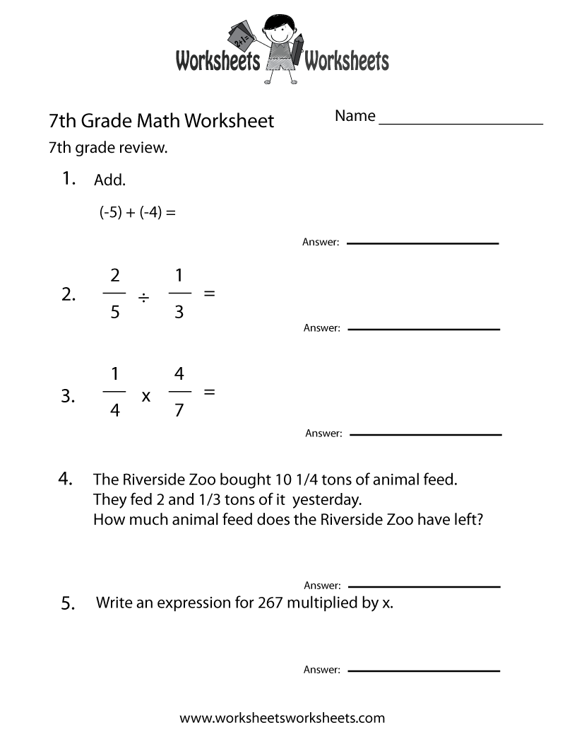 Seventh Grade Math Practice Worksheet Free Printable