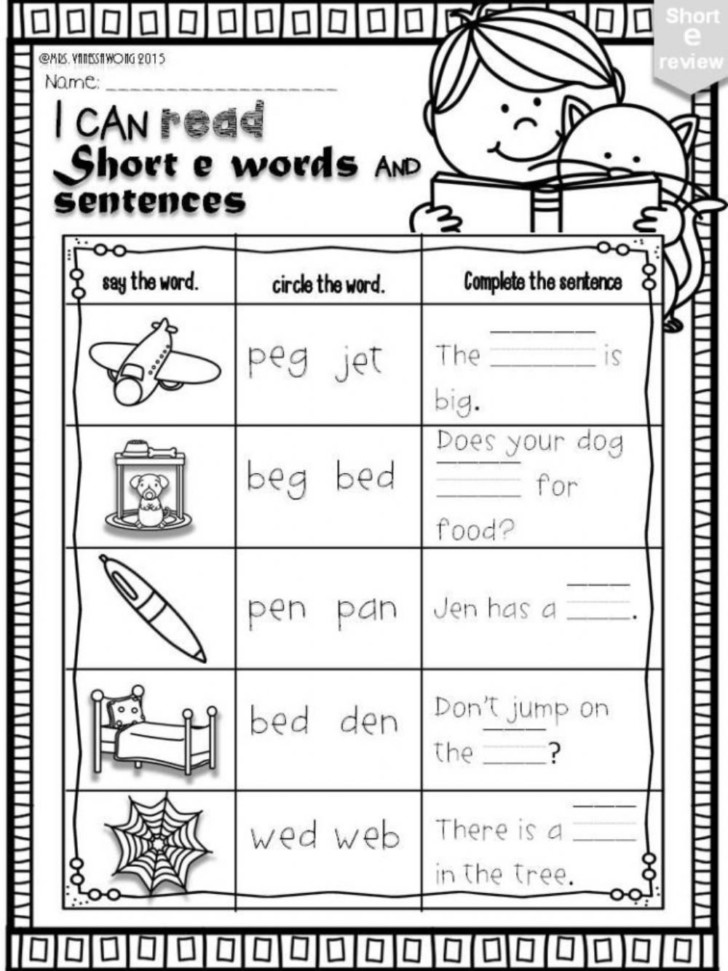 Short E Phonics Worksheet Worksheet | FreePrintableTM.com