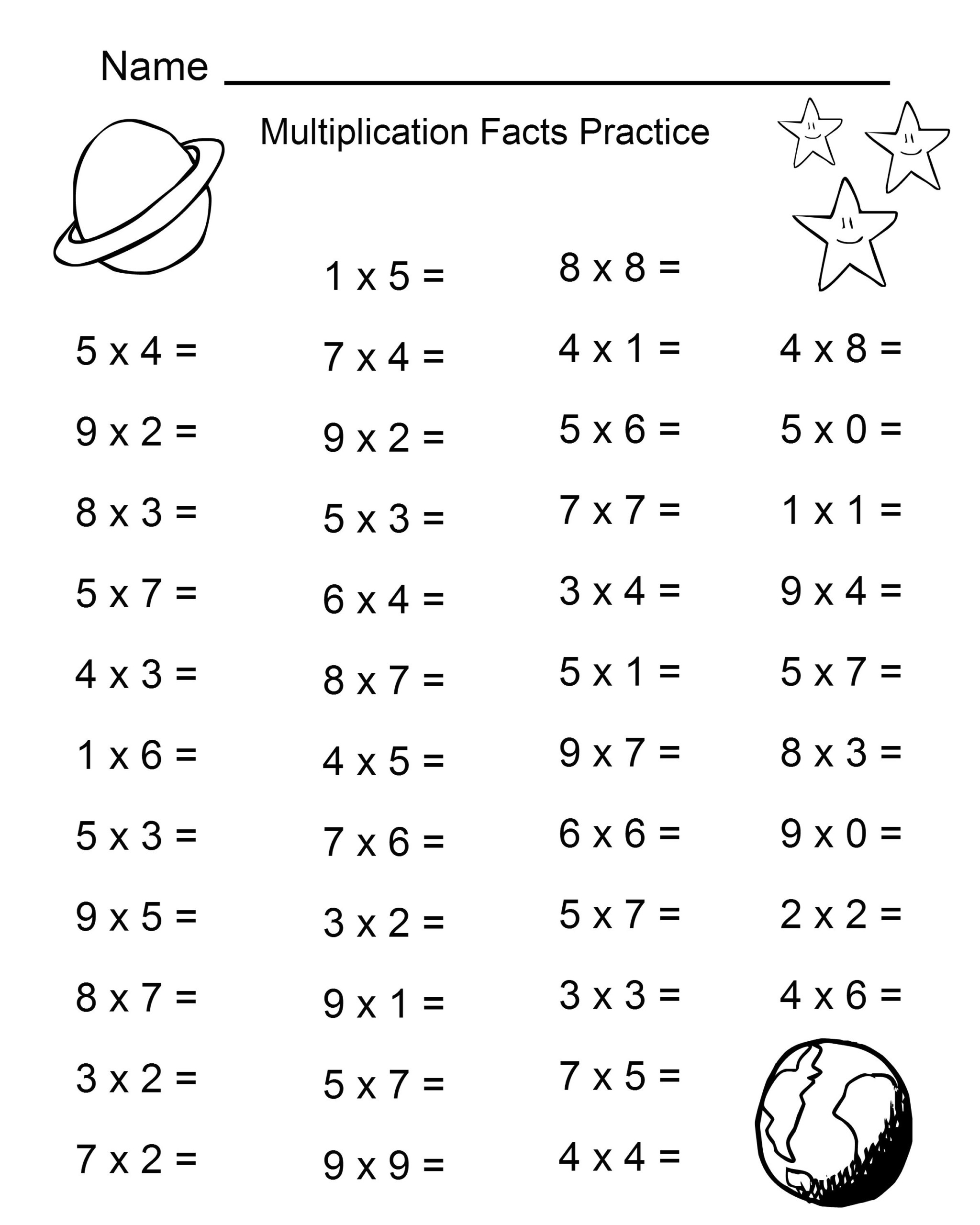 Space Theme 4th Grade Math Practice Sheets 