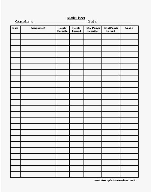 Student Grade Sheet Winecup Christian Homeschool