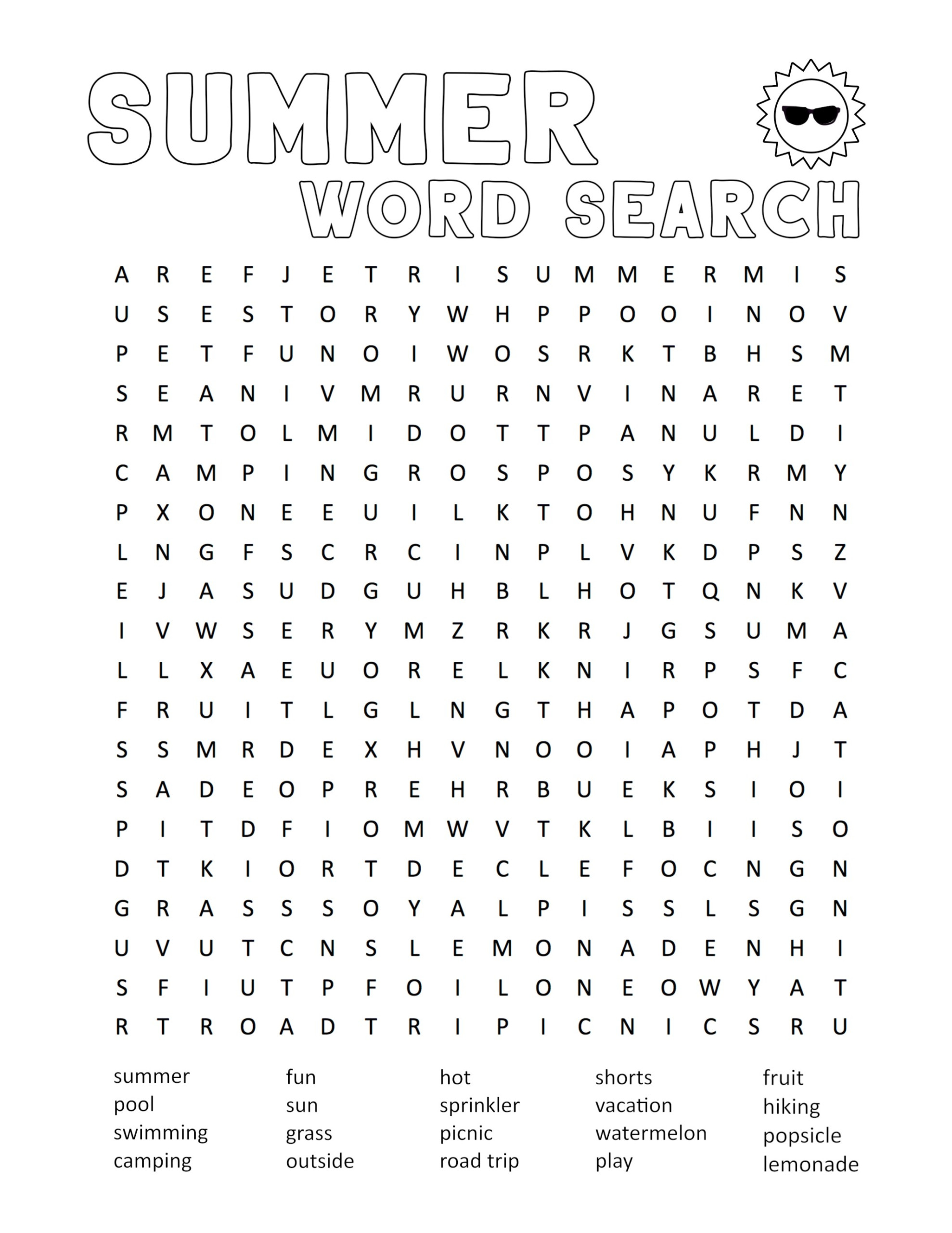 Summer Word Search Puzzles Best Coloring Pages For Kids