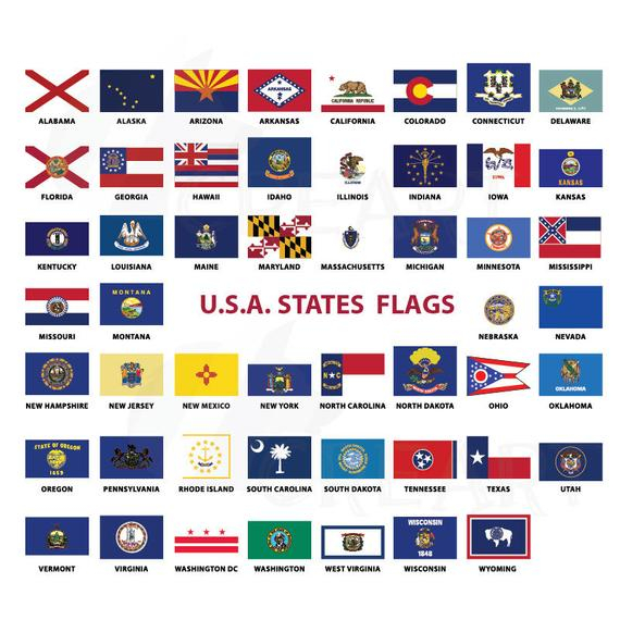 USA Capital And States Flags Clip Art Collection For Print 