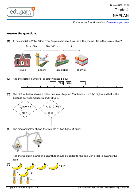 Year 6 NAPLAN Printable Worksheets Online Practice 