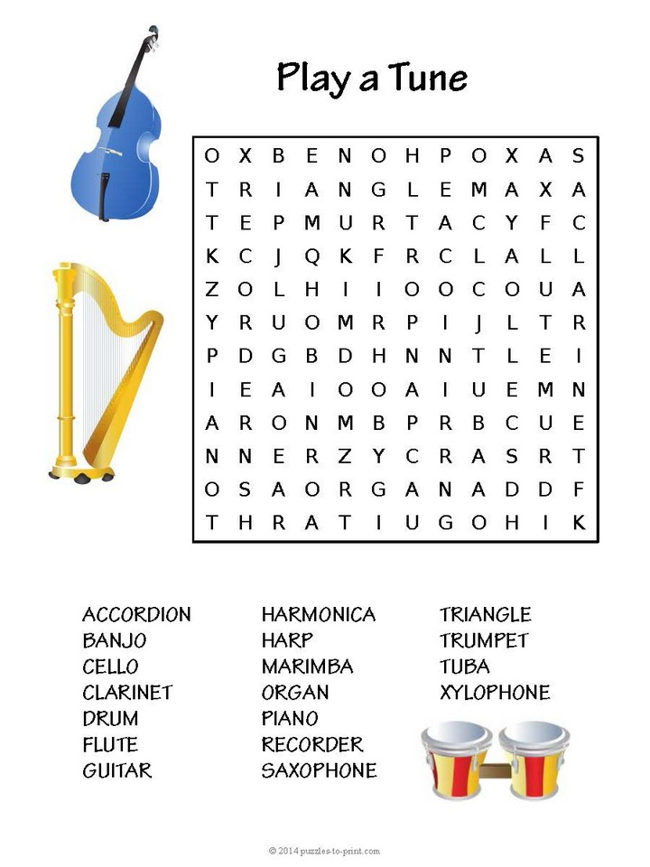 14 Cool Music Word Search Puzzles KittyBabyLove