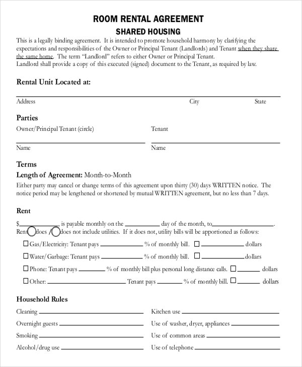 14 Room Rental Agreement Templates Free Downloadable 